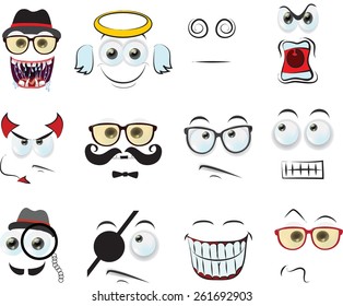 Set of cartoon faces with different emotions 