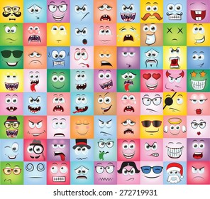 Set of cartoon faces with different emotions 