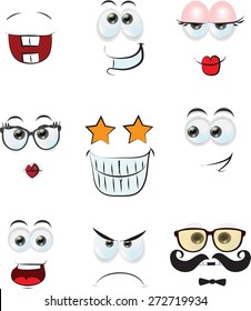 Set of cartoon faces with different emotions 