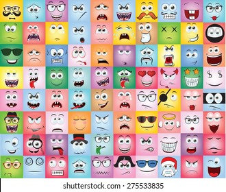 Set of cartoon faces with different emotions 