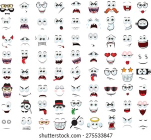 Set of cartoon faces with different emotions 