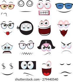 Set of cartoon faces with different emotions