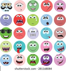 Set of cartoon faces with different emotions 