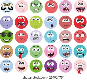Set of cartoon faces with different emotions 