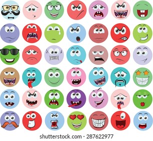 Set of cartoon faces with different emotions 