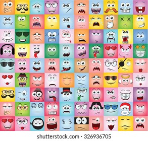 Set of cartoon faces with different emotions