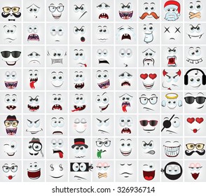 Set of cartoon faces with different emotions