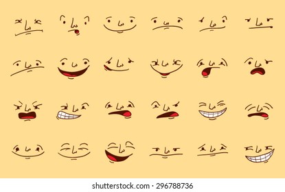 Set of cartoon faces with different expressions