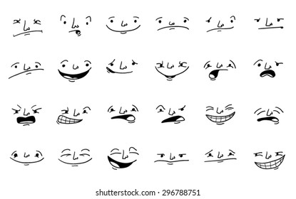 Set of cartoon faces with different expressions