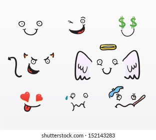 Set of cartoon faces with different moods