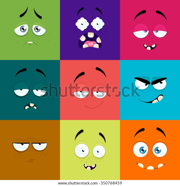 Set Cartoon Faces Expression Emotions Set Stock Vector (Royalty Free ...