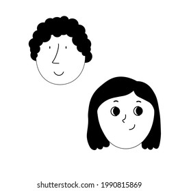 set of cartoon faces. Funny character human. Two Head people icon