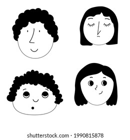set of cartoon faces. Funny character human. Head people icon