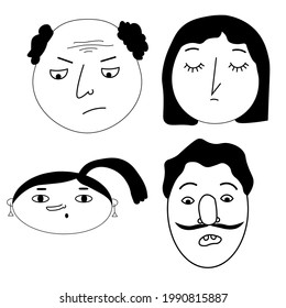 set of cartoon faces. Funny character human. Head people icon
