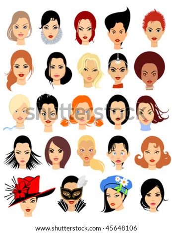 set cartoon faces girls part 1 stock vector royalty free 45648106