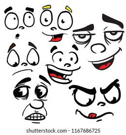 set of cartoon faces on white background
