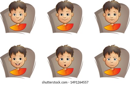Set of cartoon faces with various expressions emotions icons for you design. Clipart Isolated on white background