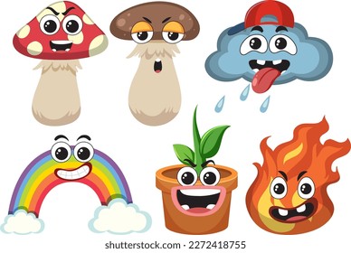 Set of cartoon with facial expression illustration