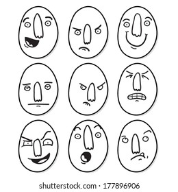 Set Cartoon Facial Expressions Big Nose Stock Vector (royalty Free 