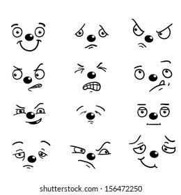 Set Of Cartoon Facial Expressions With A Dog Nose