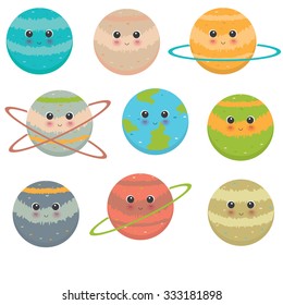 Set of cartoon fantastic planet on space background