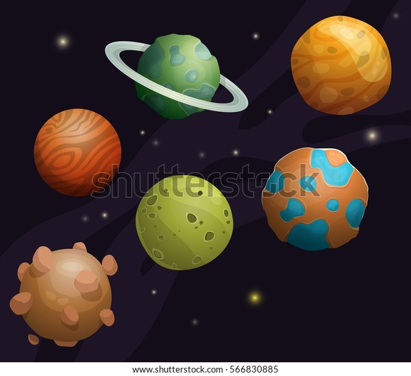 Set Cartoon Fantastic Planets Asteroids Space Stock Vector (Royalty ...