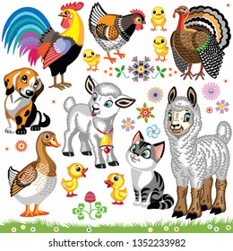 set of cartoon farm animals . Collection for baby and little kid. Vector illustrations isolated on white background. Collection one