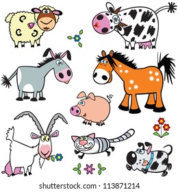 set of cartoon farm animals,vector ,images isolated on white background,children illustration