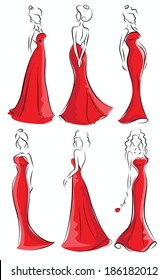 Set of cartoon fashionable women