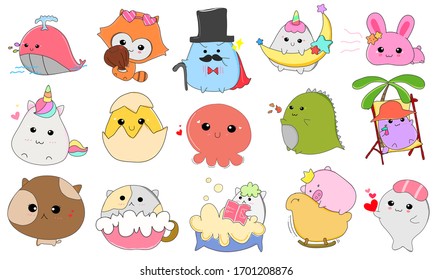 Set of cartoon fatty fluffy animals