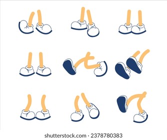 Set of cartoon feet in shoes. Retor
  style. Vector set. Insulated shoes, stepping movements.