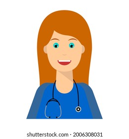 Set of cartoon female medical team. Flat style. Portraits.  