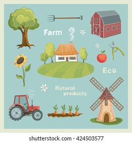 
A set of cartoon figures on the farm. 