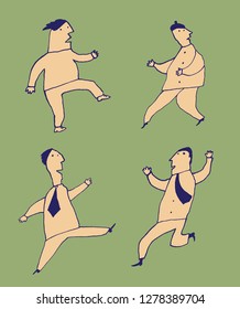 Set of cartoon figures of people in different poses.