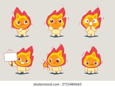 Conjunto de colección de mascota de personaje de fuego de dibujos animados