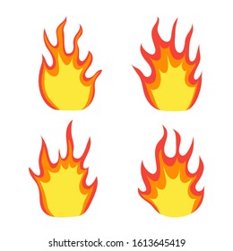 Set cartoon fire flame. Red cartoon blaze. Energy texture. Fire silhouette on isolated background. Glowing fire drawing illustration. Danger fire concept. Flat collection of angry flame. Design vector