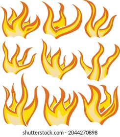 Set of cartoon fire for hiking and kipeng. Vector illustration.