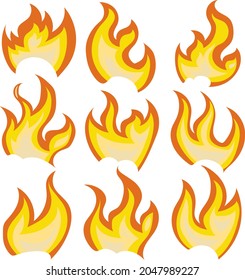 Set of cartoon fire for hiking and kipeng. Vector illustration.