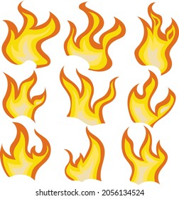 Set of cartoon fire for hiking and kipeng. Vector illustration.