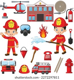 Set of cartoon fireman element