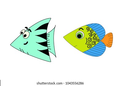 Set of cartoon fish vector illustration on a white background. Lovers Cats.