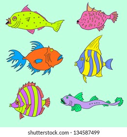 Set of cartoon fish, vector illustration