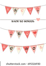 Set of cartoon flag garlands Back to school  isolated on white background/ Back to school decoration 
