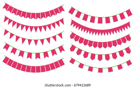 Set of cartoon flag garlands isolated on white background. Good for events, celebrations, festivals, fairs, markets, party and carnival.