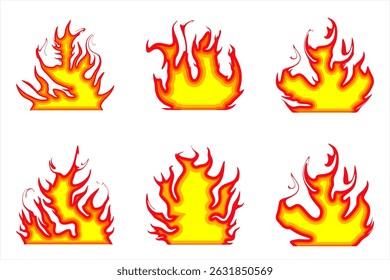 set of Cartoon Flame Icons, Red and Yellow Fire ilustration Collection