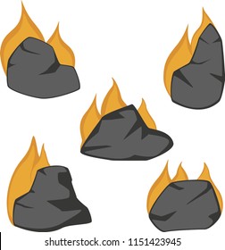 Set of cartoon flaming rocks suitable for an underworld.