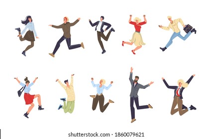 Set of cartoon flat characters people in happy mood-different poses,emotions,social communication concept