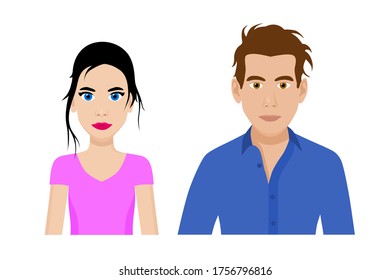 Set of cartoon flat front view vector of a stylish man and a woman