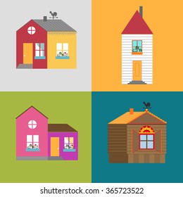 Set of cartoon flat house icons