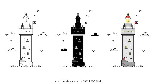 Set Cartoon Flat Minimalism Lighthouses Three Stock Vector Royalty Free 1921751684 Shutterstock 